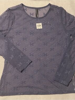 NWT Anthropologie Navy Sheer Bow-Textured Long Sleeve Tee
